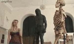 У скелета в музее поднимается член гиф